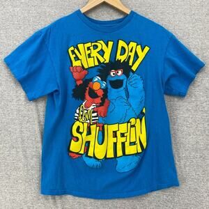 Sesame Street Shirt Mens Large Blue Every Day I'm Shufflin Short Sleeve Tee